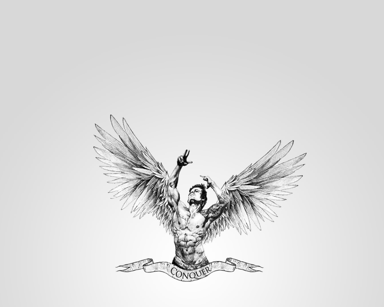 Zyzz с крыльями, серый фон