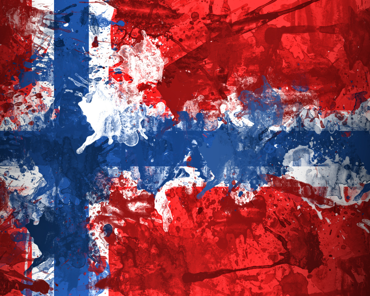 Флаг Норвегии нарисованный красками