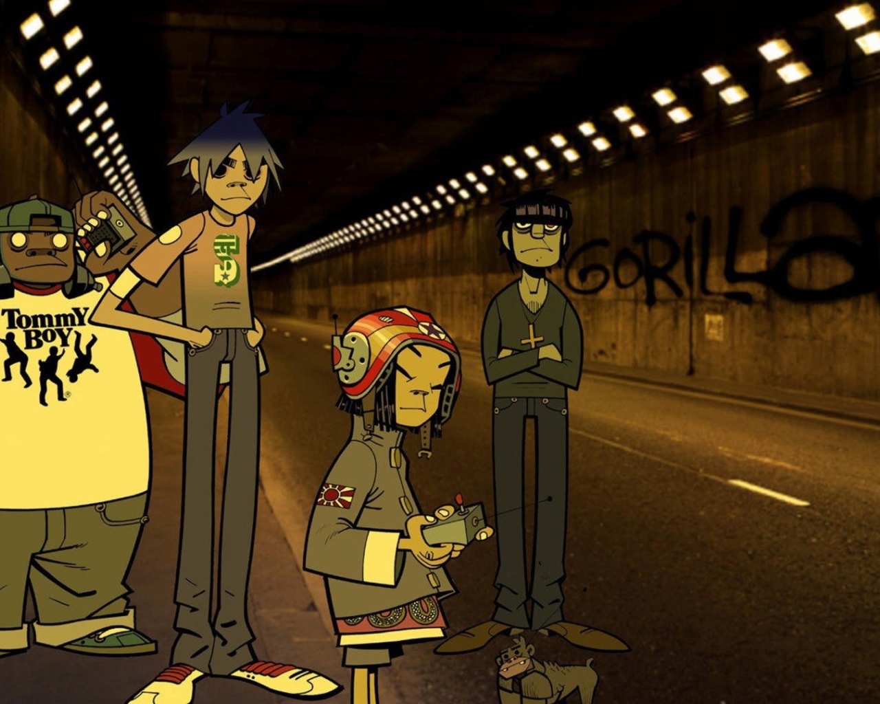 Герои мультфильма Gorillaz в тоннеле