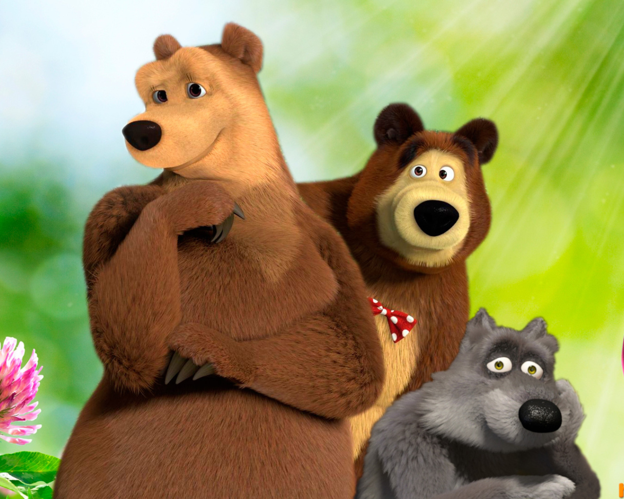 Маша и медведь на прогулке с друзьями