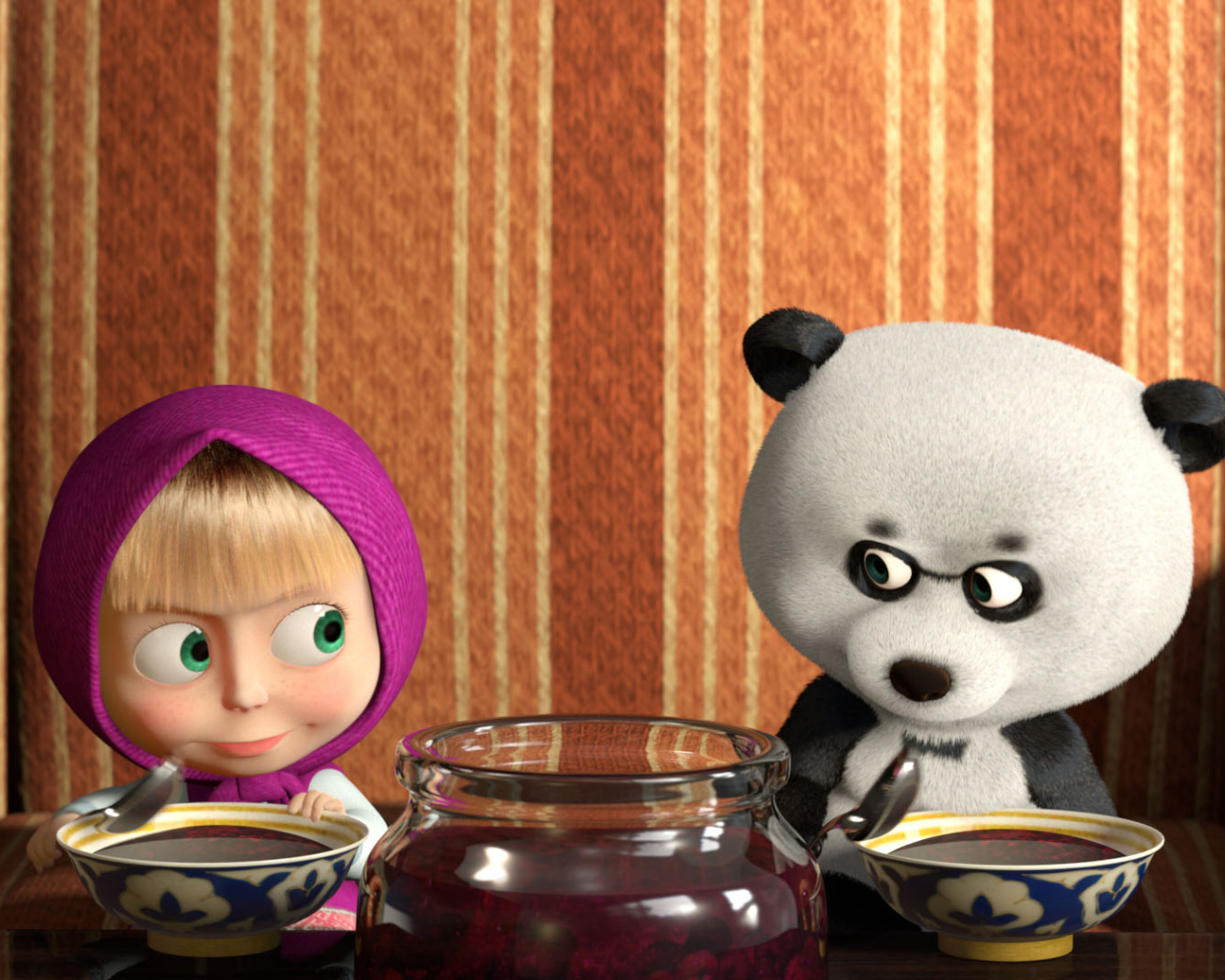 Маша кушает варенье, мультфильм Маша и медведь