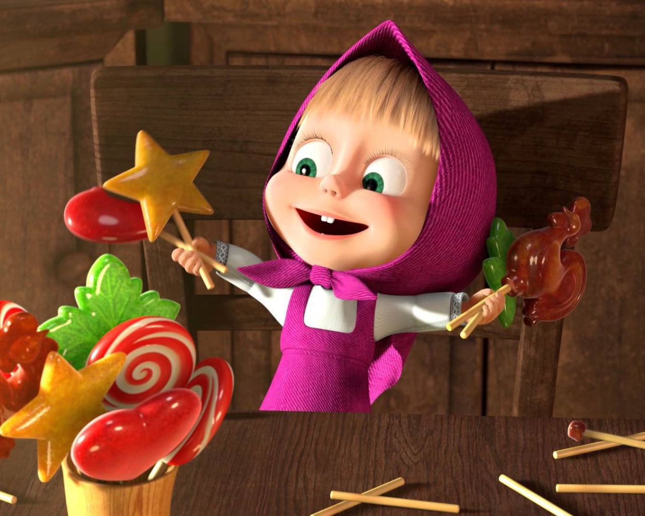 Маша рада леденцам, мультфильм Маша и медведь