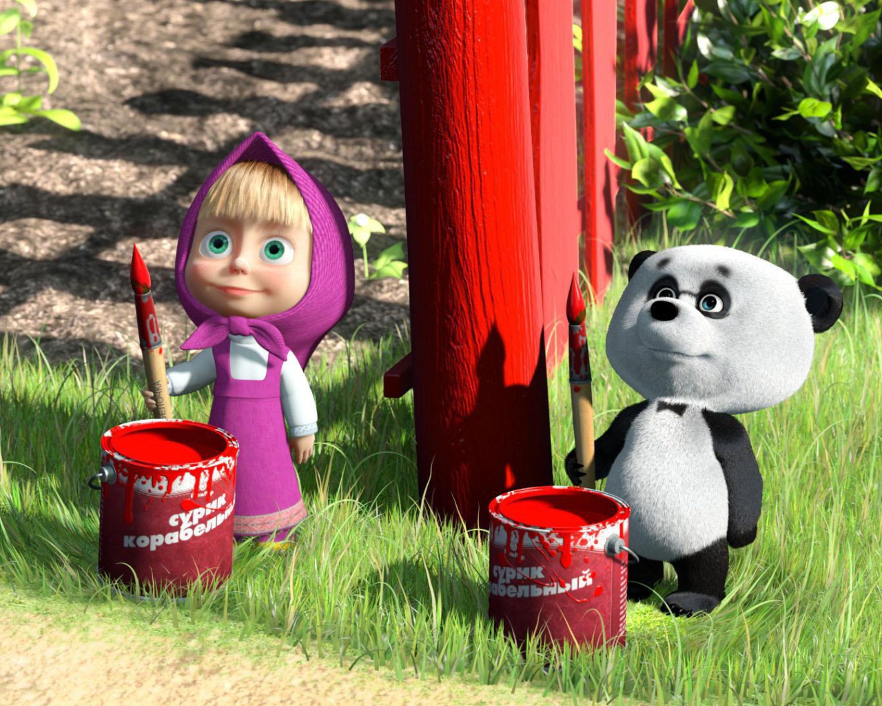 Маша красит забор, мультфильм Маша и медведь