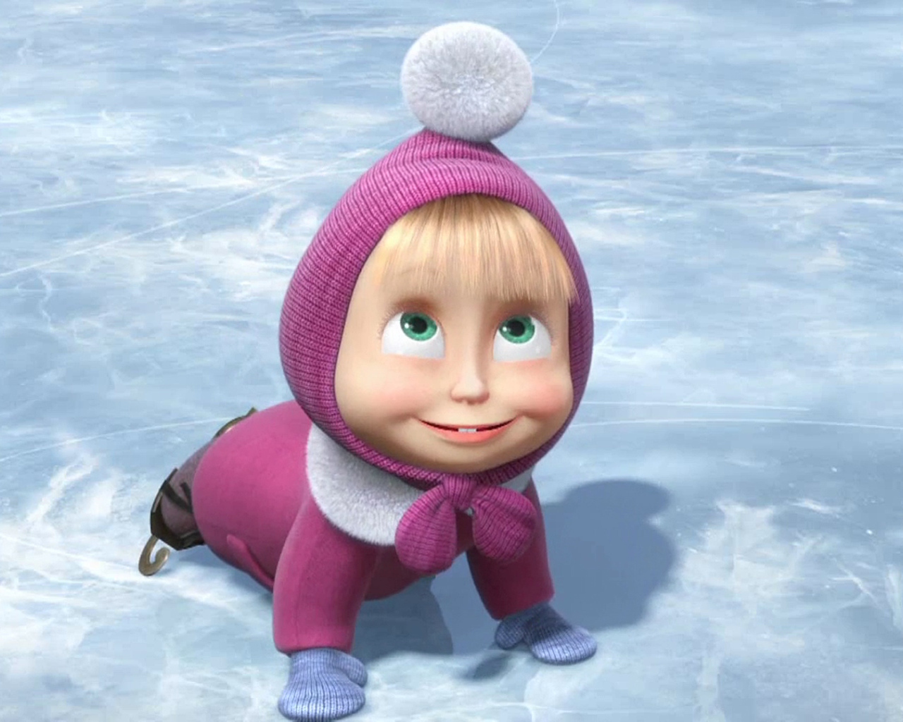 Маша катается на коньках, мультфильм Маша и медведь