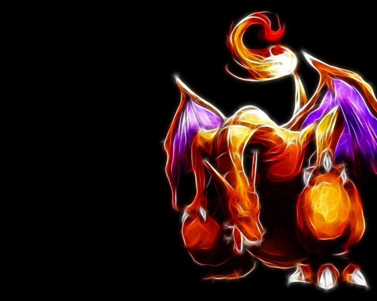 Огненный покемон Шаризард на черном фоне