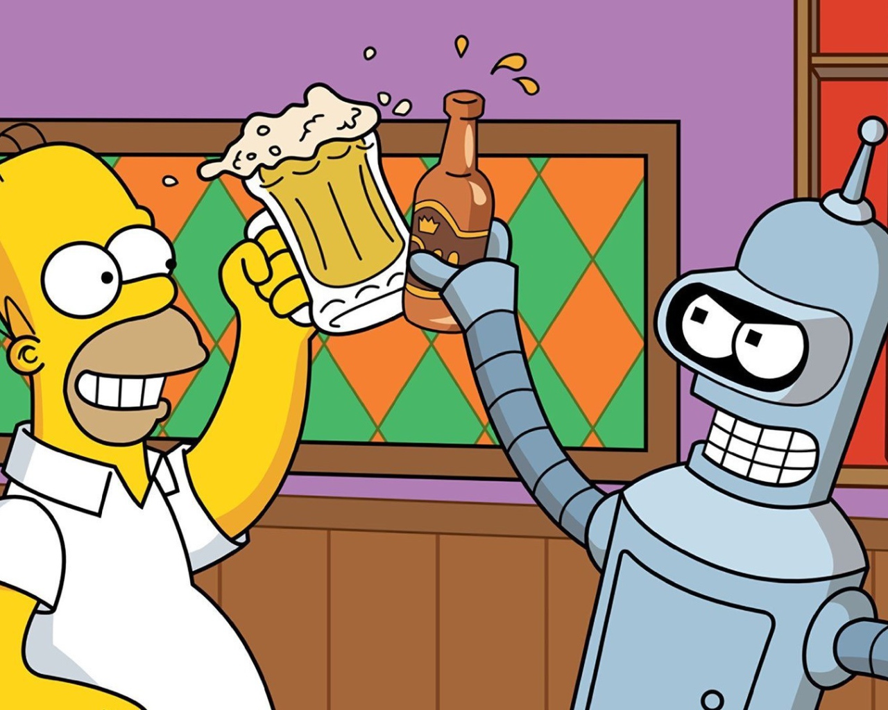 Симпсон и Бендер пьют пиво