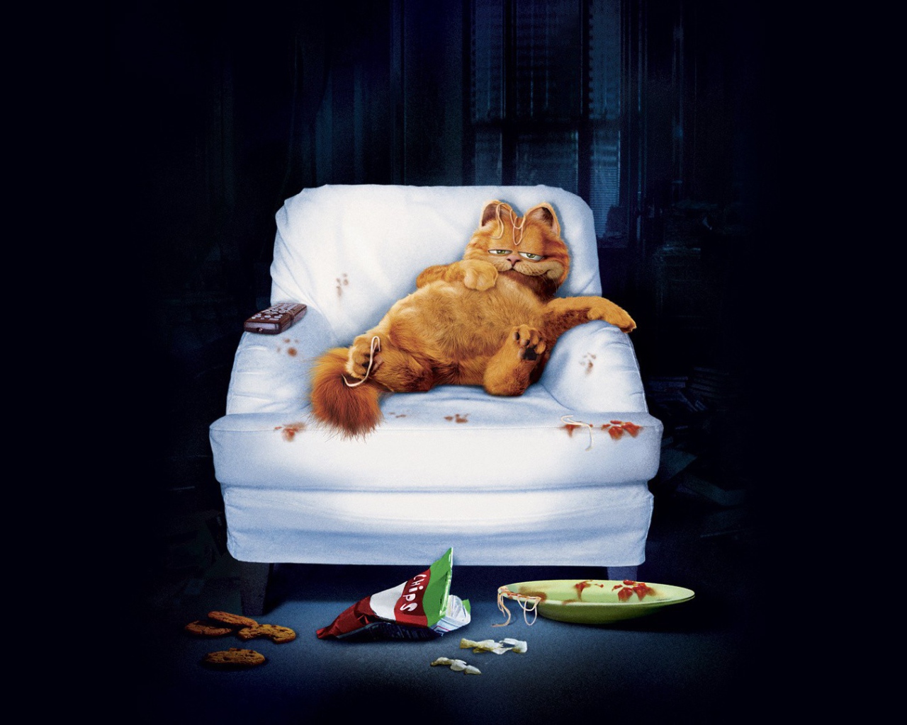Неряшливый Гарфилд на кресле