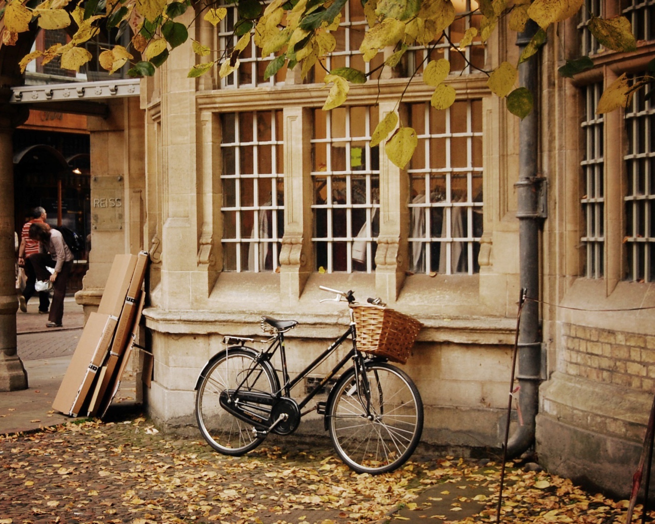 Велосипед с корзинкой у стены