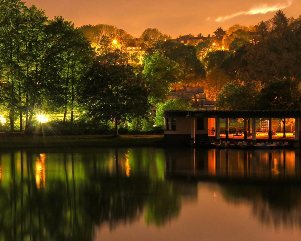 Ночное освещение в городском парке