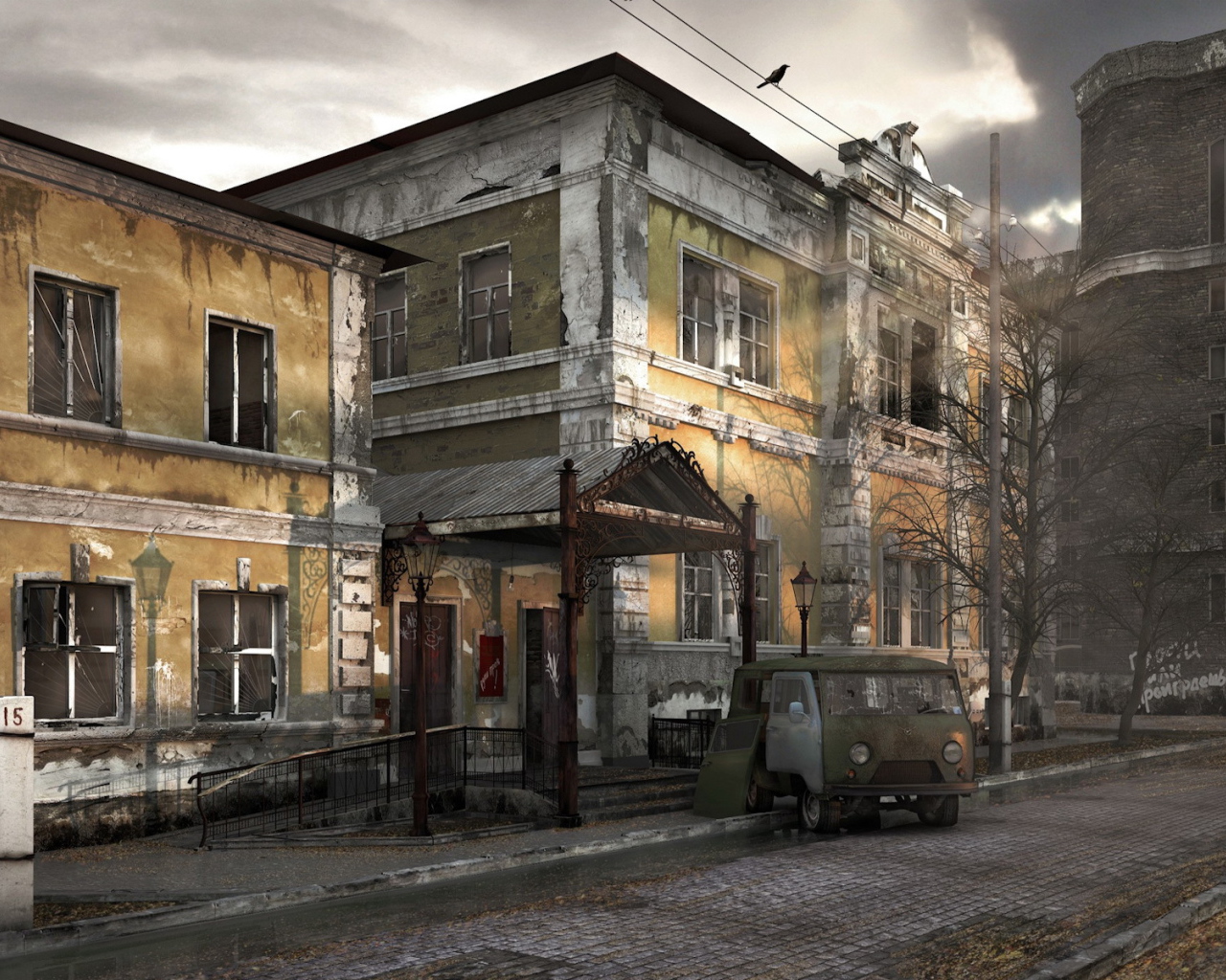 Старый автомобиль в старом городе