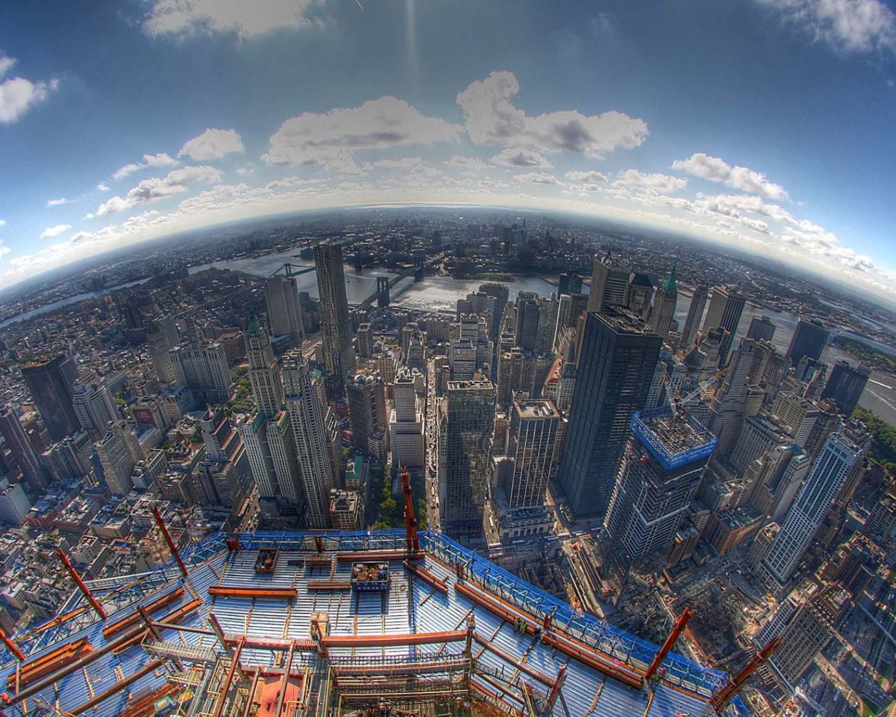 Панорама Нью-Йорка через линзу рыбий глаз