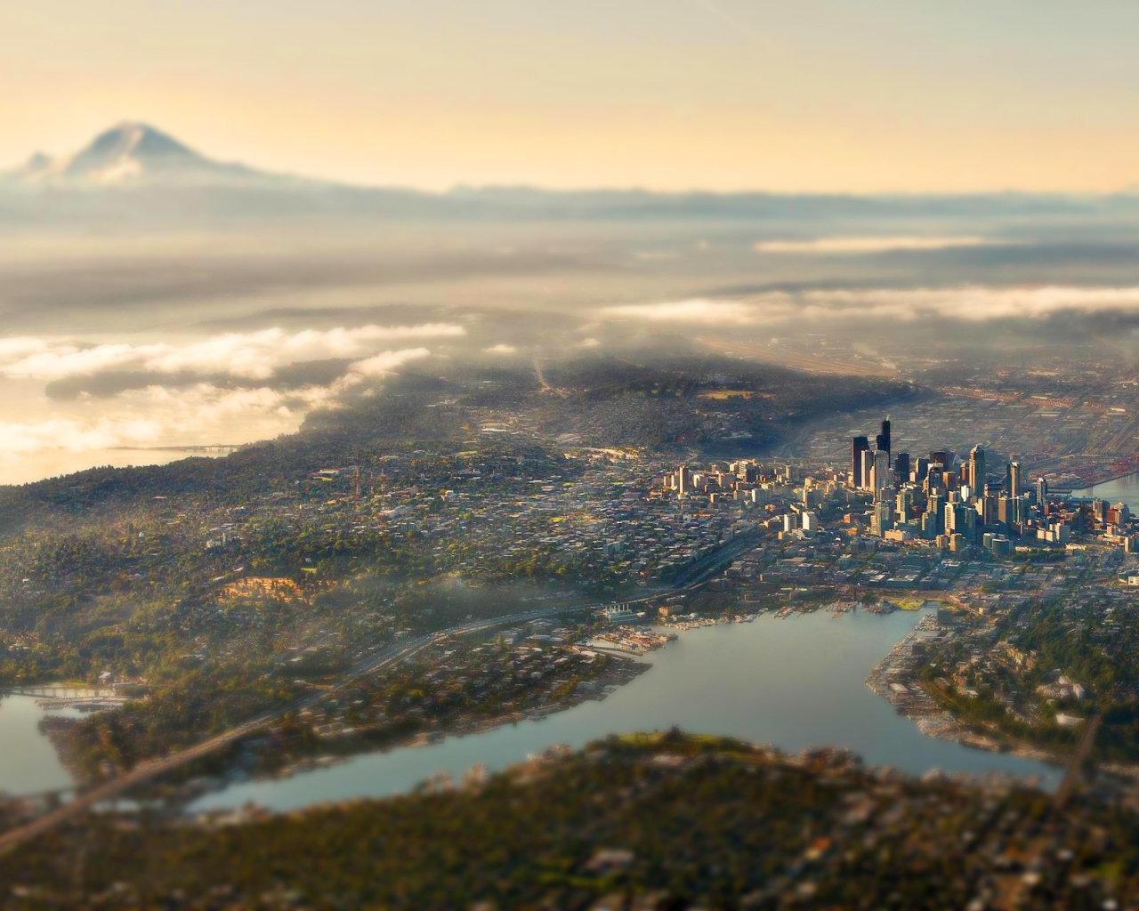 Панорама города Сиэтл с высоты