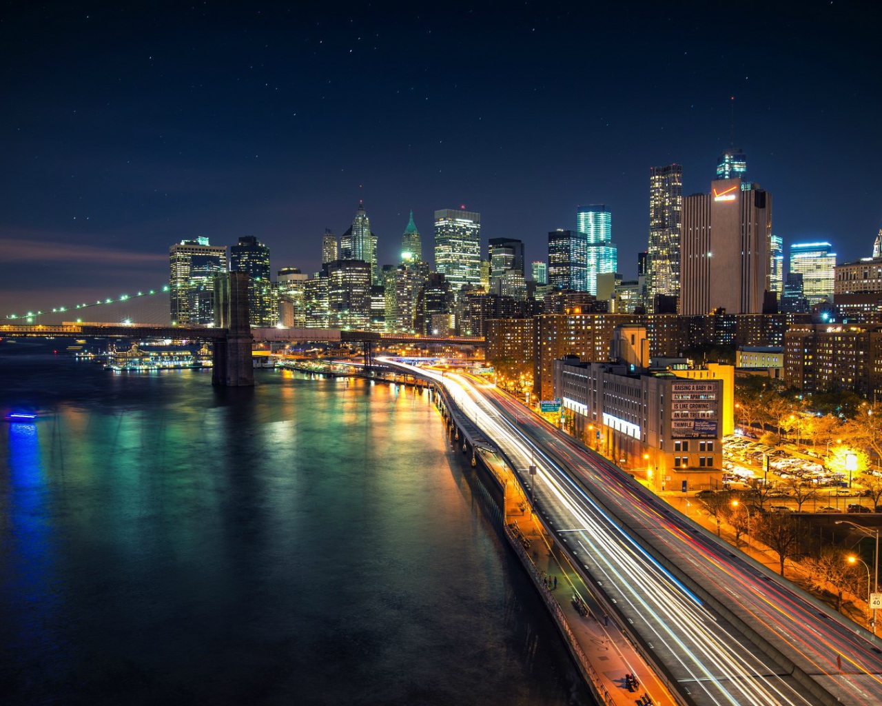 Набережная в ночном Нью-Йорке