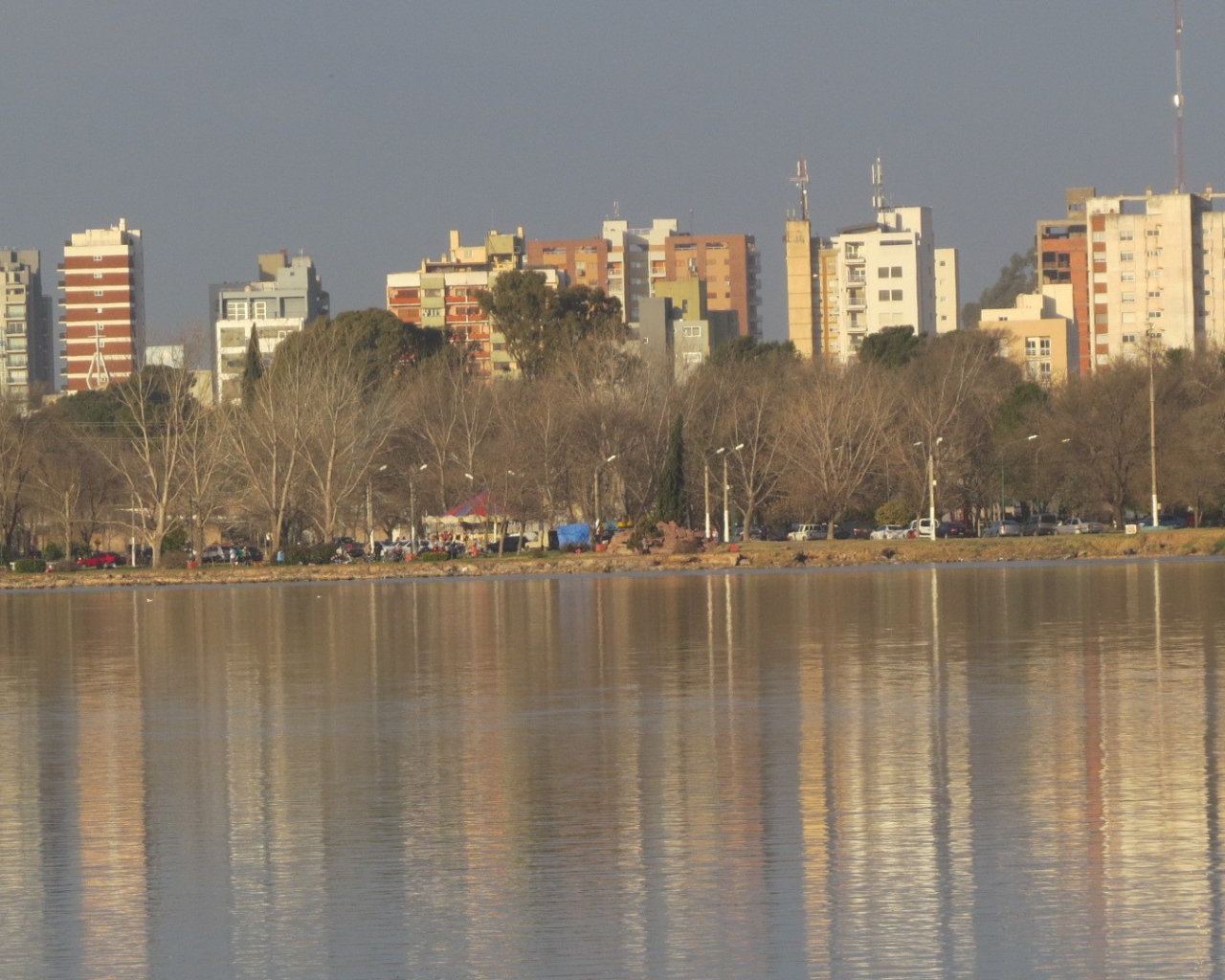 Жилые здания на берегу городского пруда