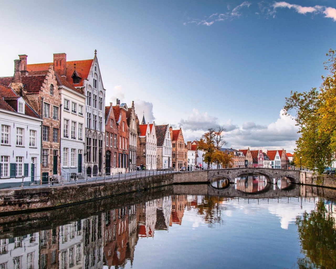 River in the city of Bruges, Belgium