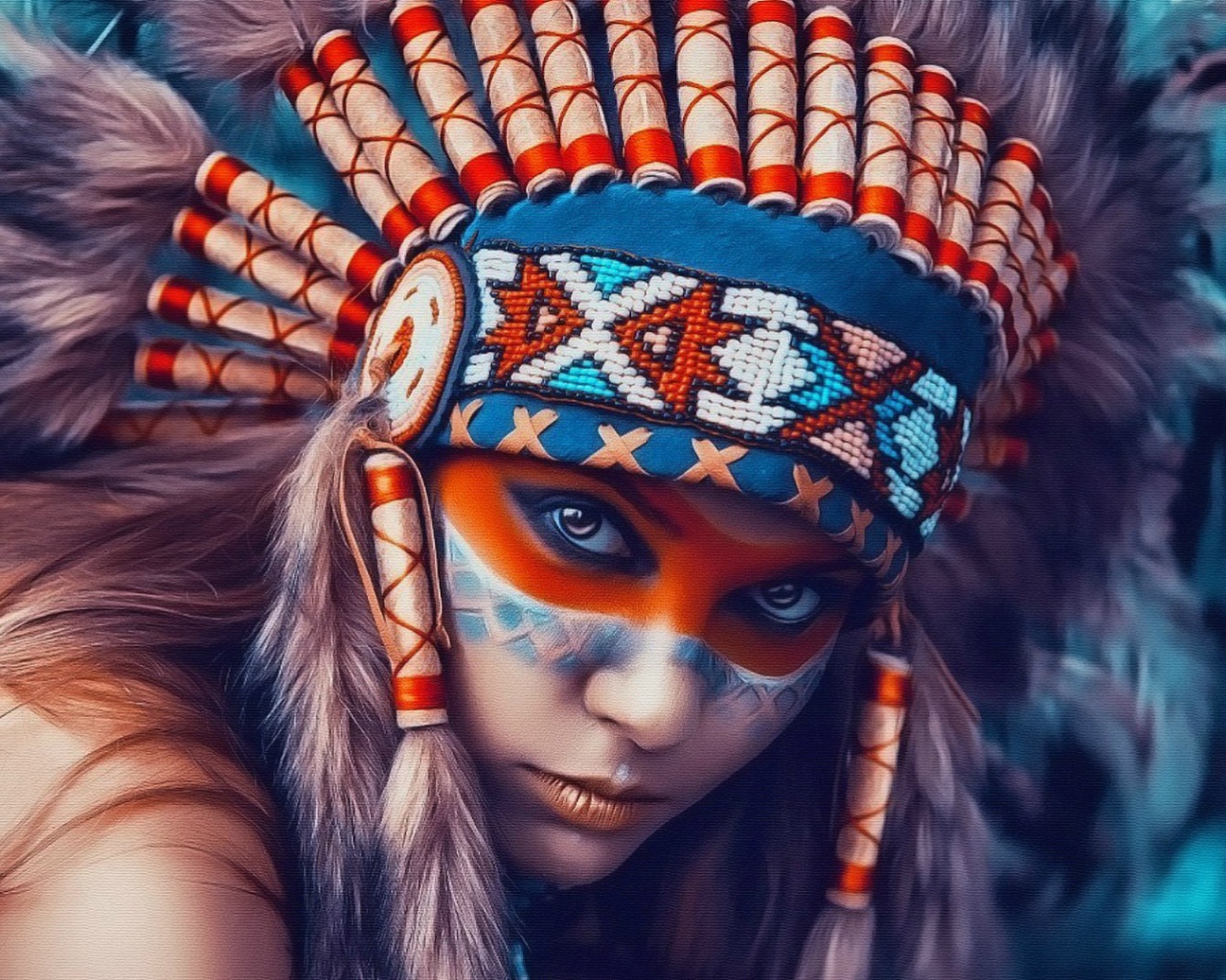 Девушка в наряде индейца