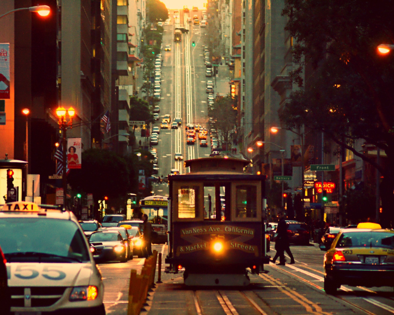 Tram on a street in San Francisco