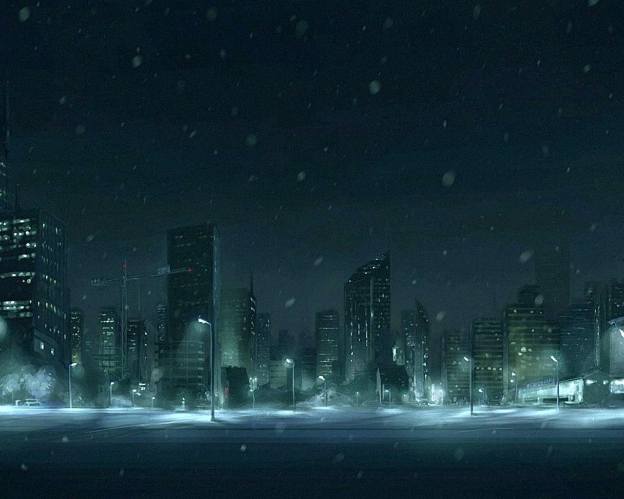 Снег в ночном городе