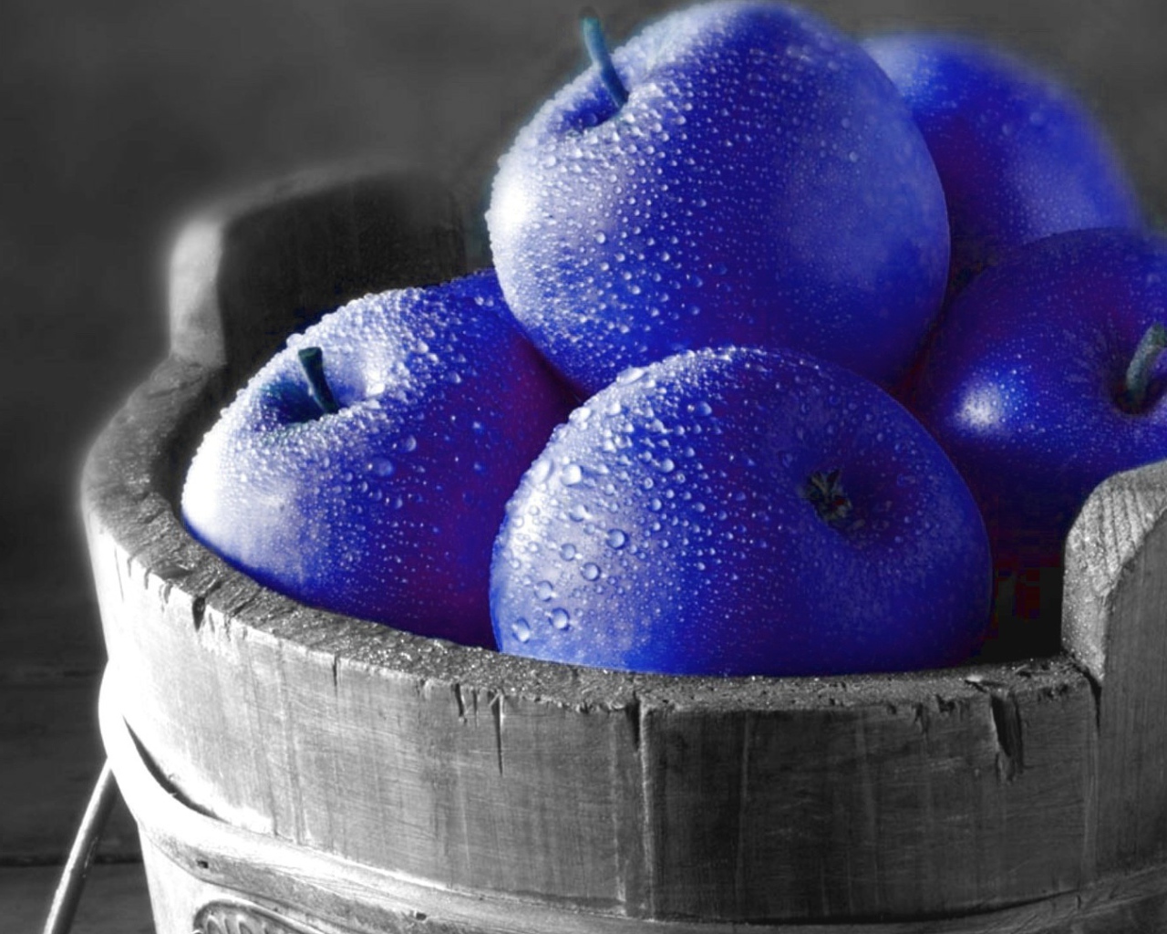Ведро с синими яблоками