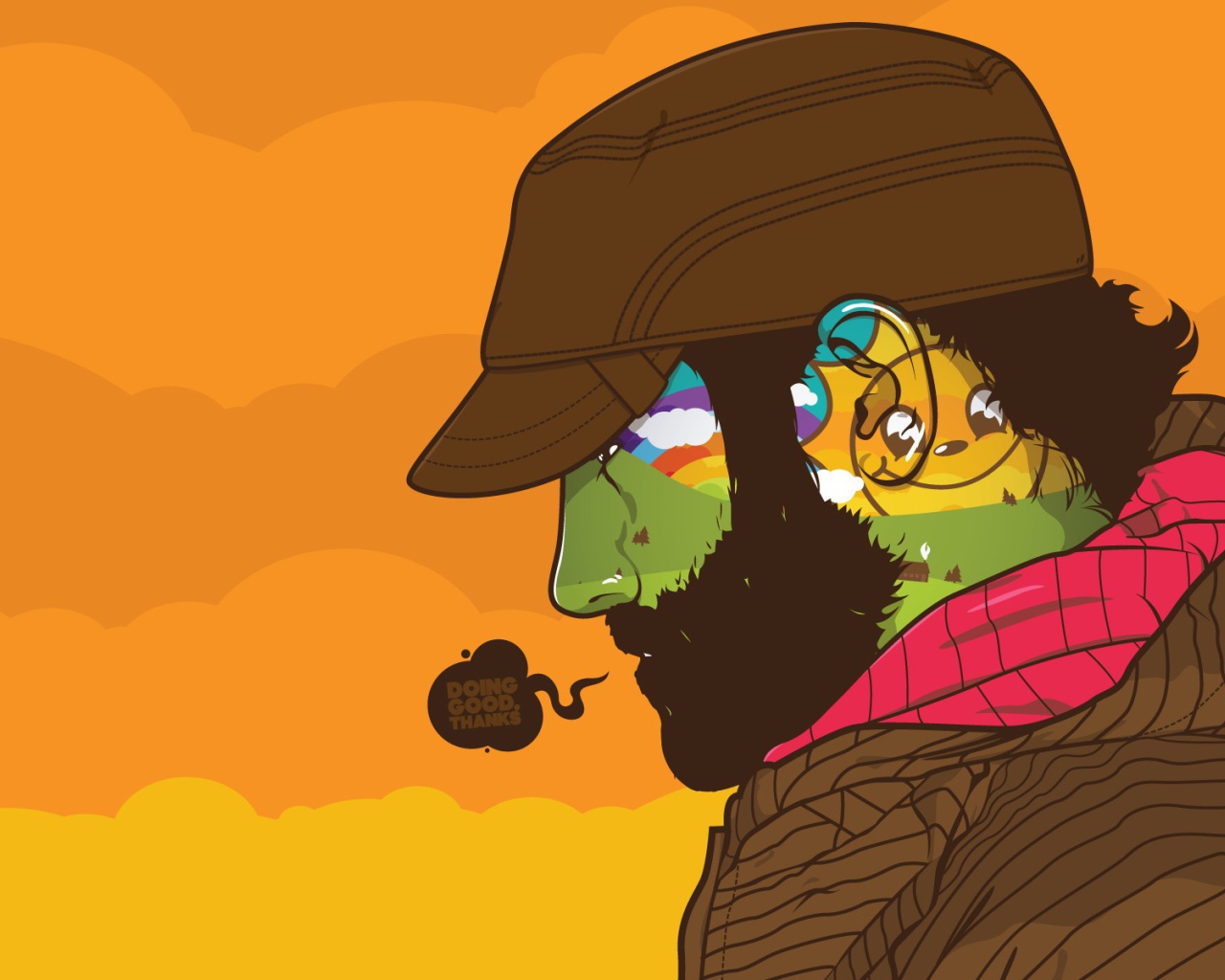 Эмоции в голове мужчины в кепке