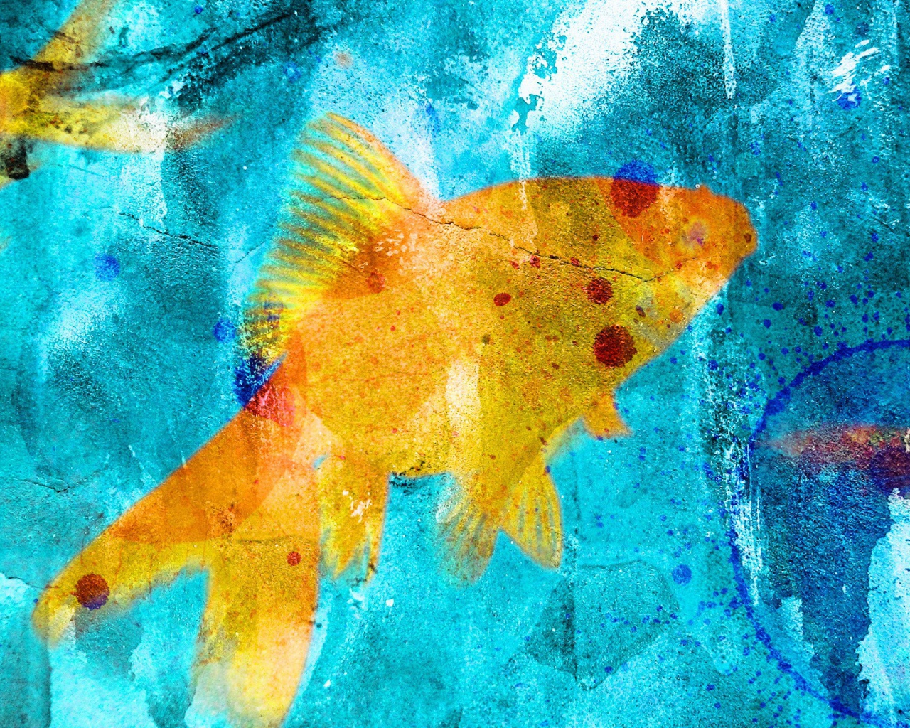 Граффити рыбка на голубом фоне