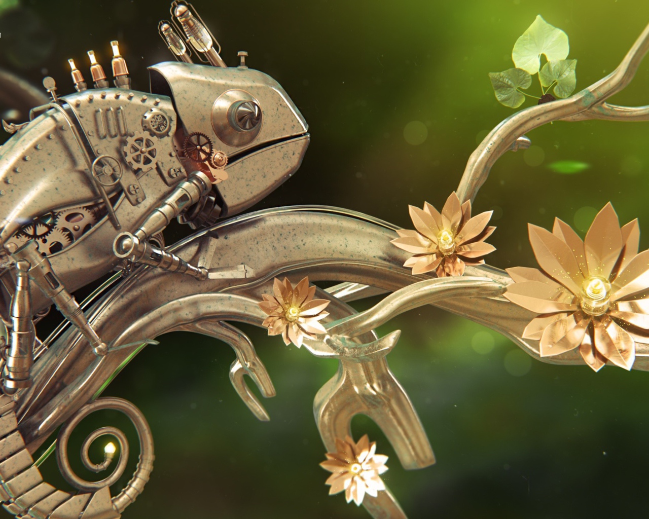 Металлический хамелеон на железной ветке