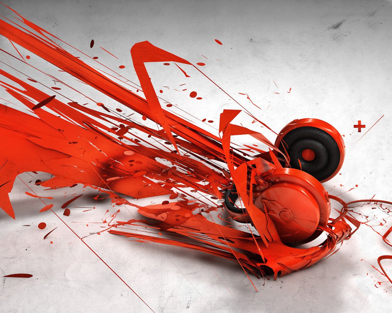 Красные наушники во всплеске краски