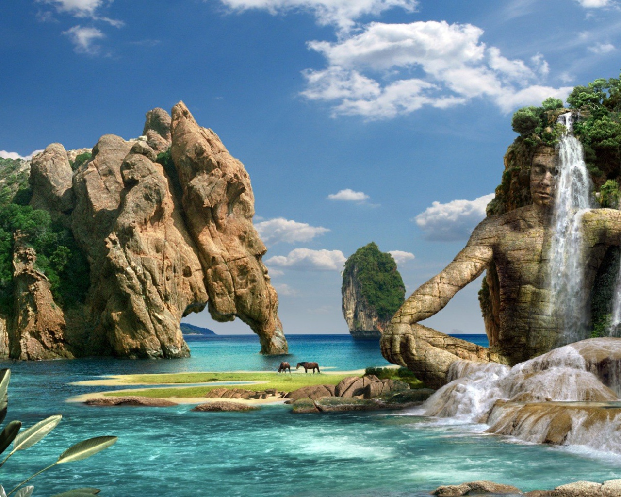 Скульптура под водопадом