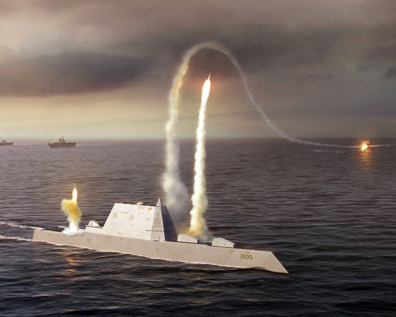 Подводная лодка уничтожает эскадру с помощью ракет