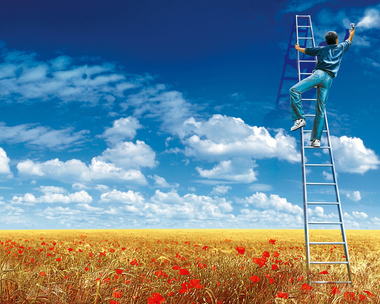 Маляр рисует облака