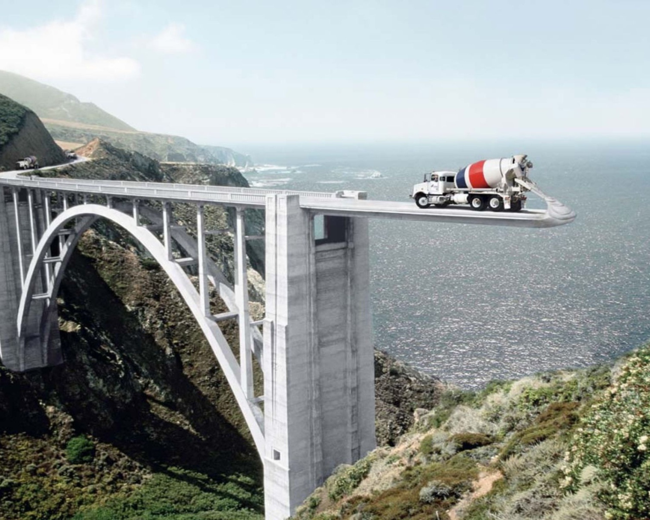 Процесс постройки моста из бетона