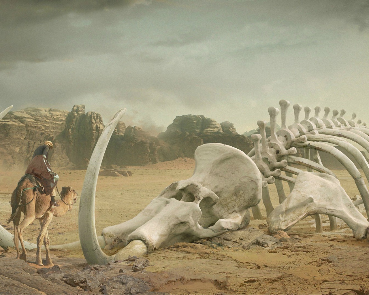 Скелет мамонта в пустыне