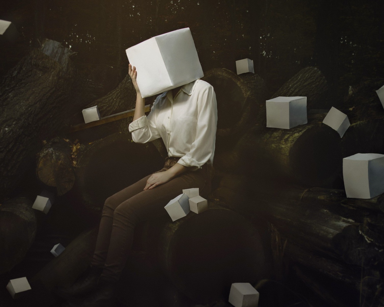 Белый куб вместо головы