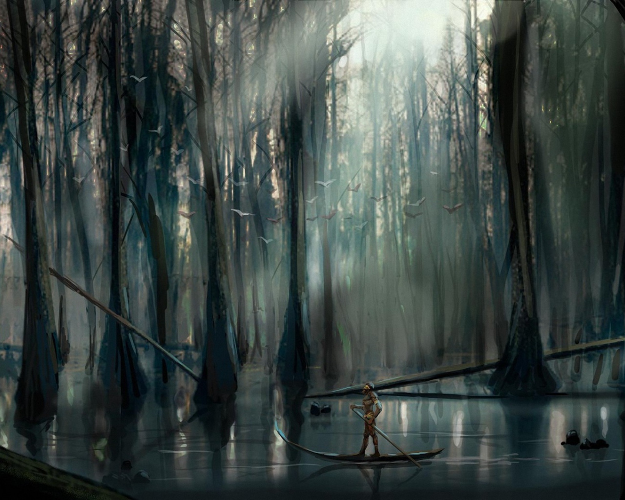Путешествие на лодке в мертвом лесу