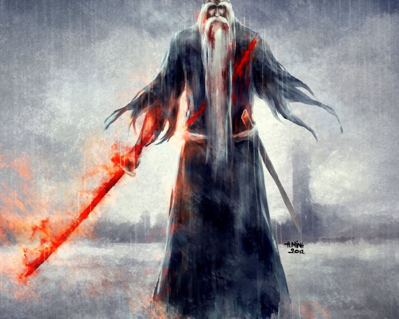 Старик с огненным мечом, художник NanFe