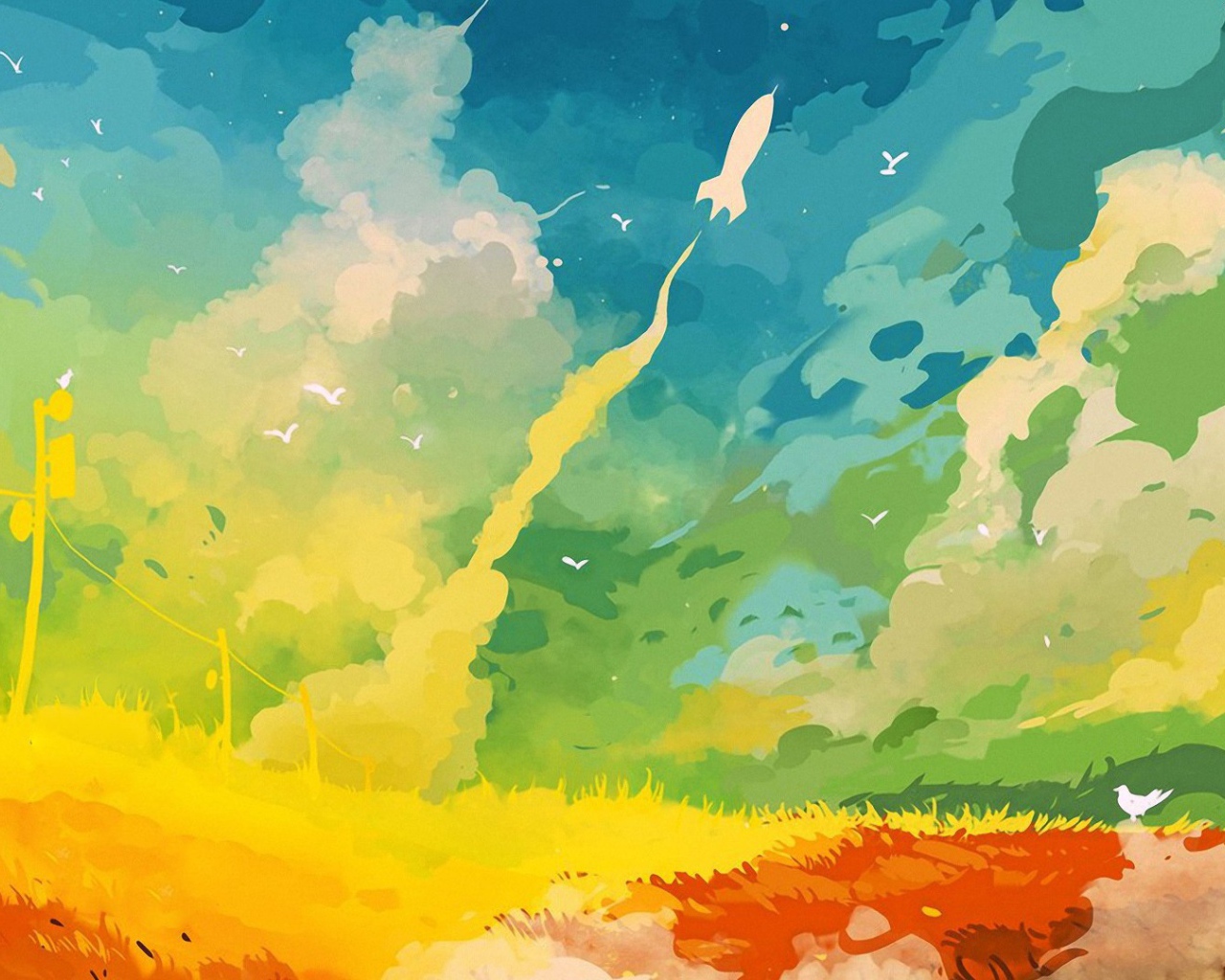 Детский рисунок, полет ракеты