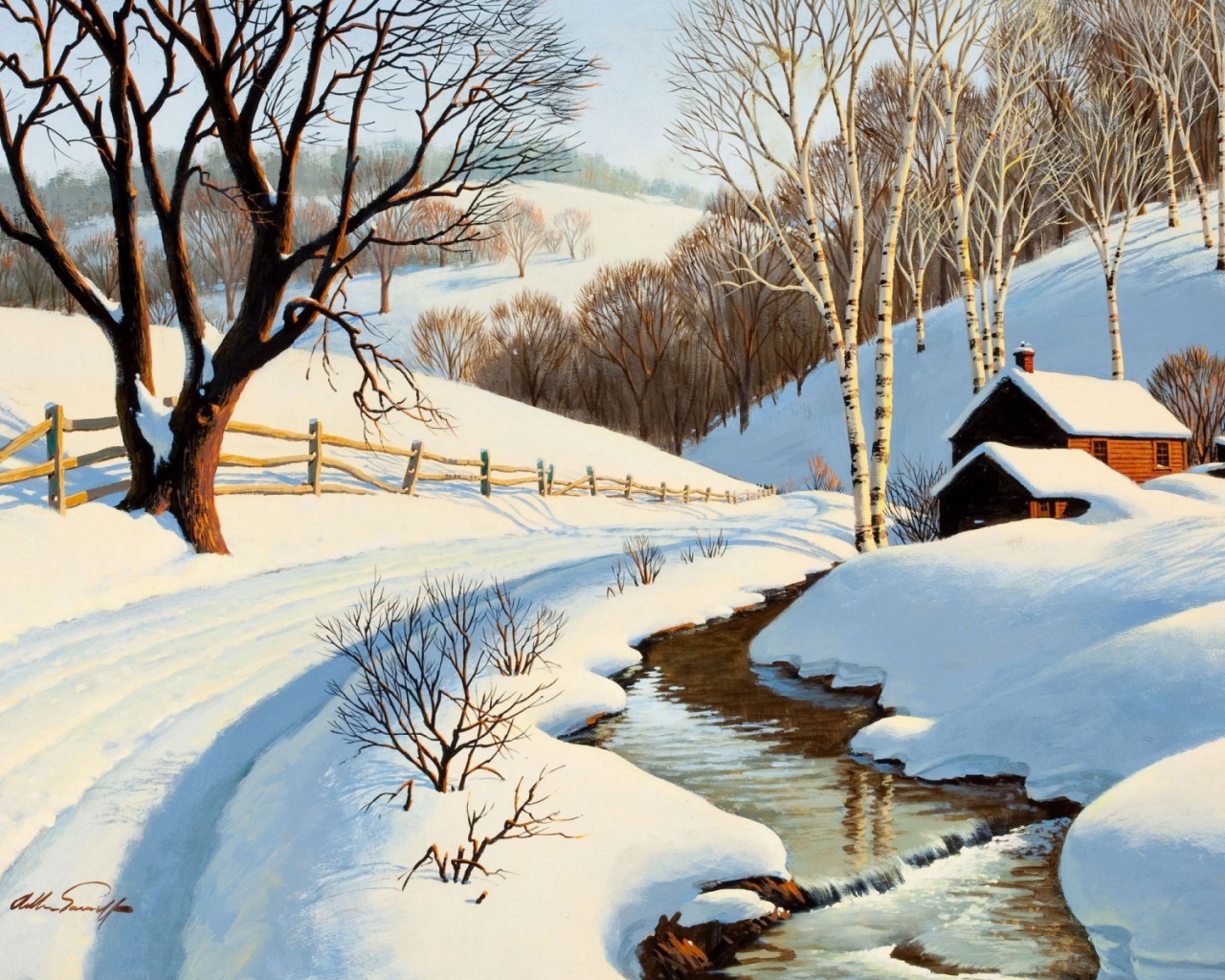 Ручей среди снега, картина