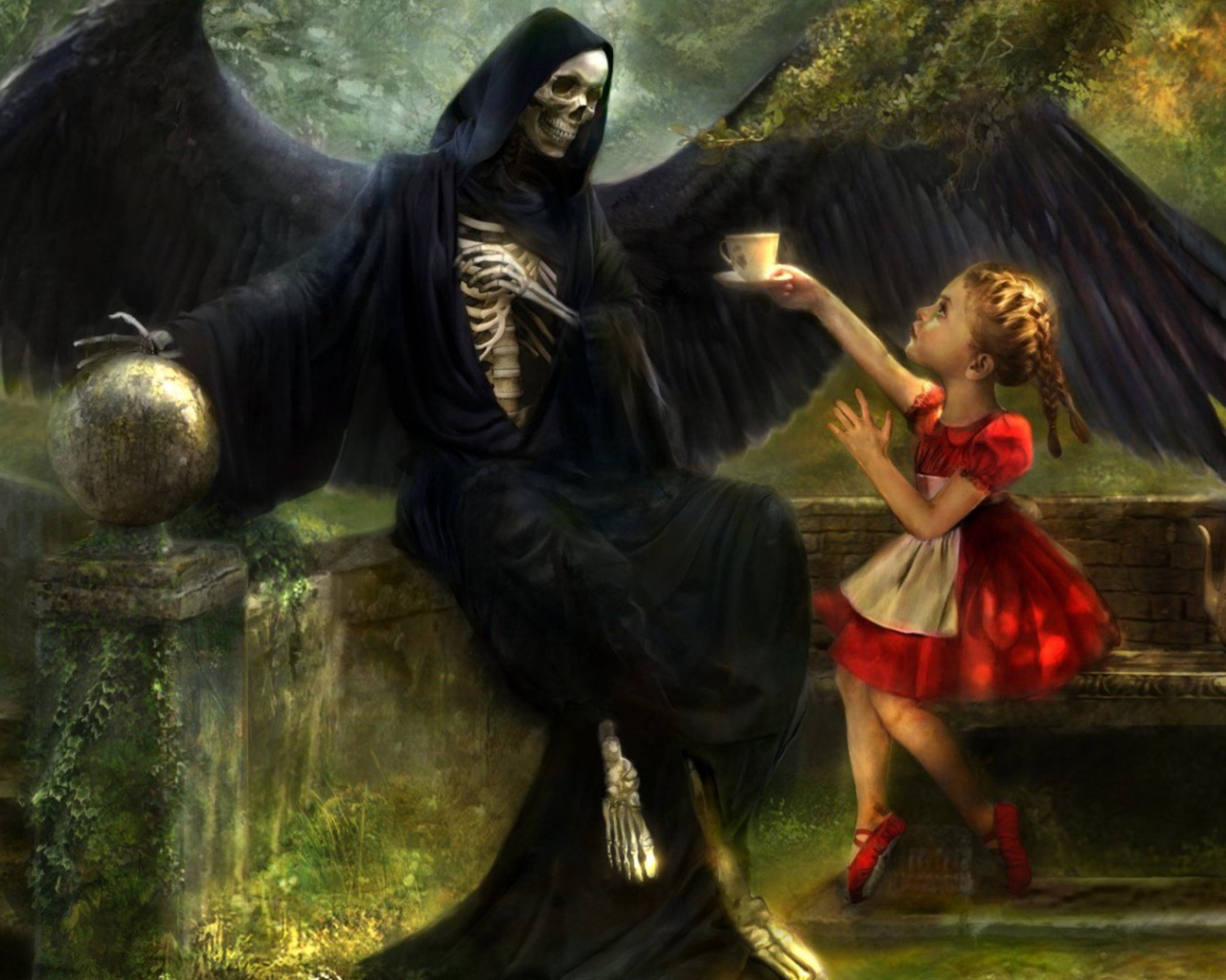 Девочка предлагает Смерти чашку чая 