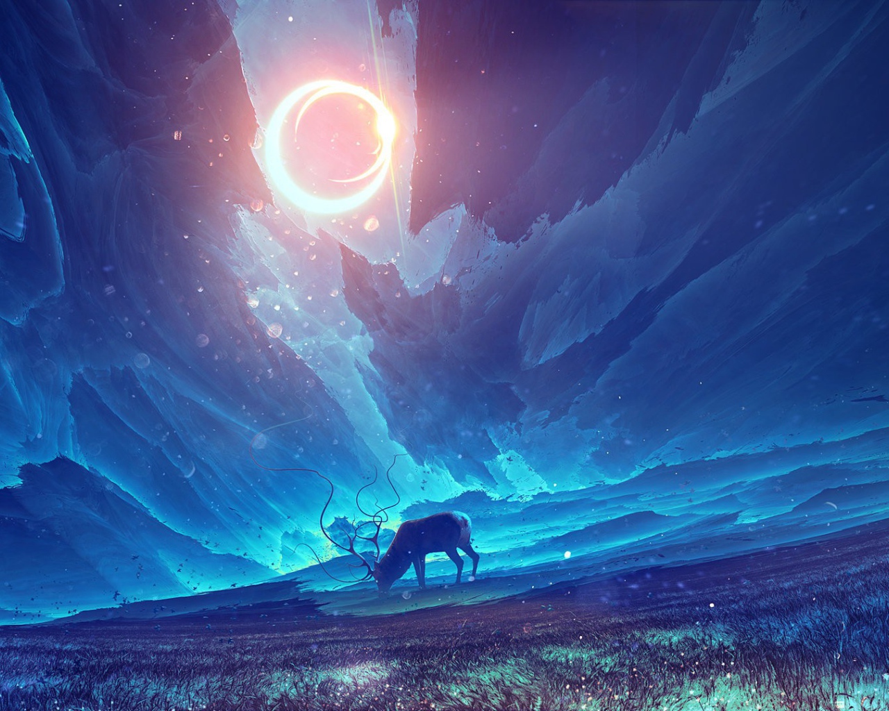 Олень на пастбище под полярным солнцем