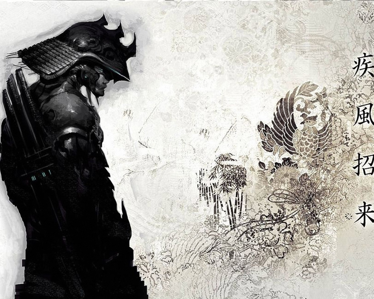 Изображение самурая на японском рисунке