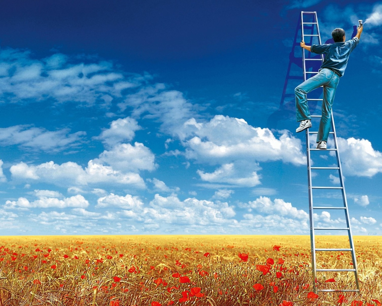 Мужчина рисует облака