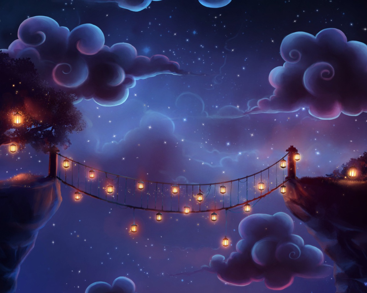 Ночные фонари на мосту