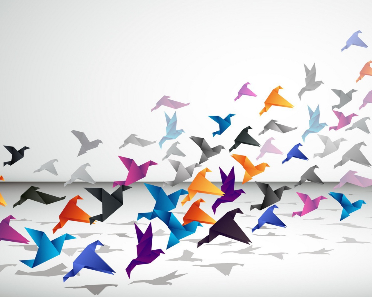 Журавли оригами взлетают в небо