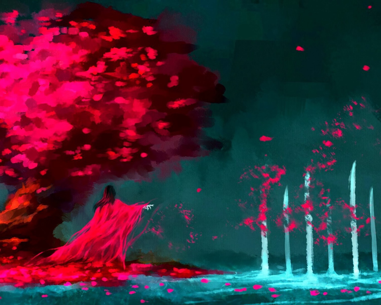 Красная колдунья под деревом, художник NanFe