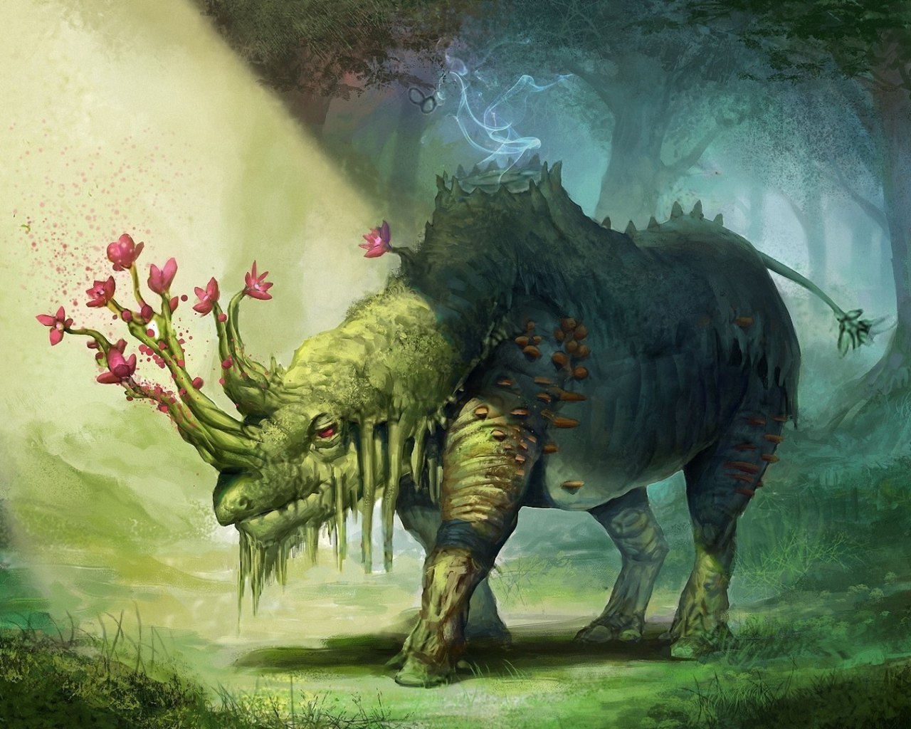 Носорог с цветами на голове