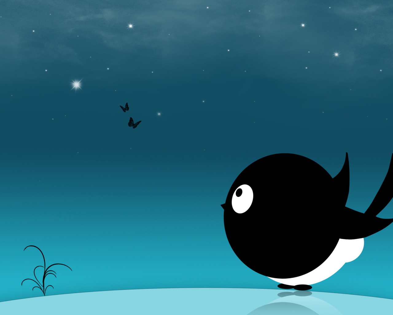 Ласточка смотрит на бабочек