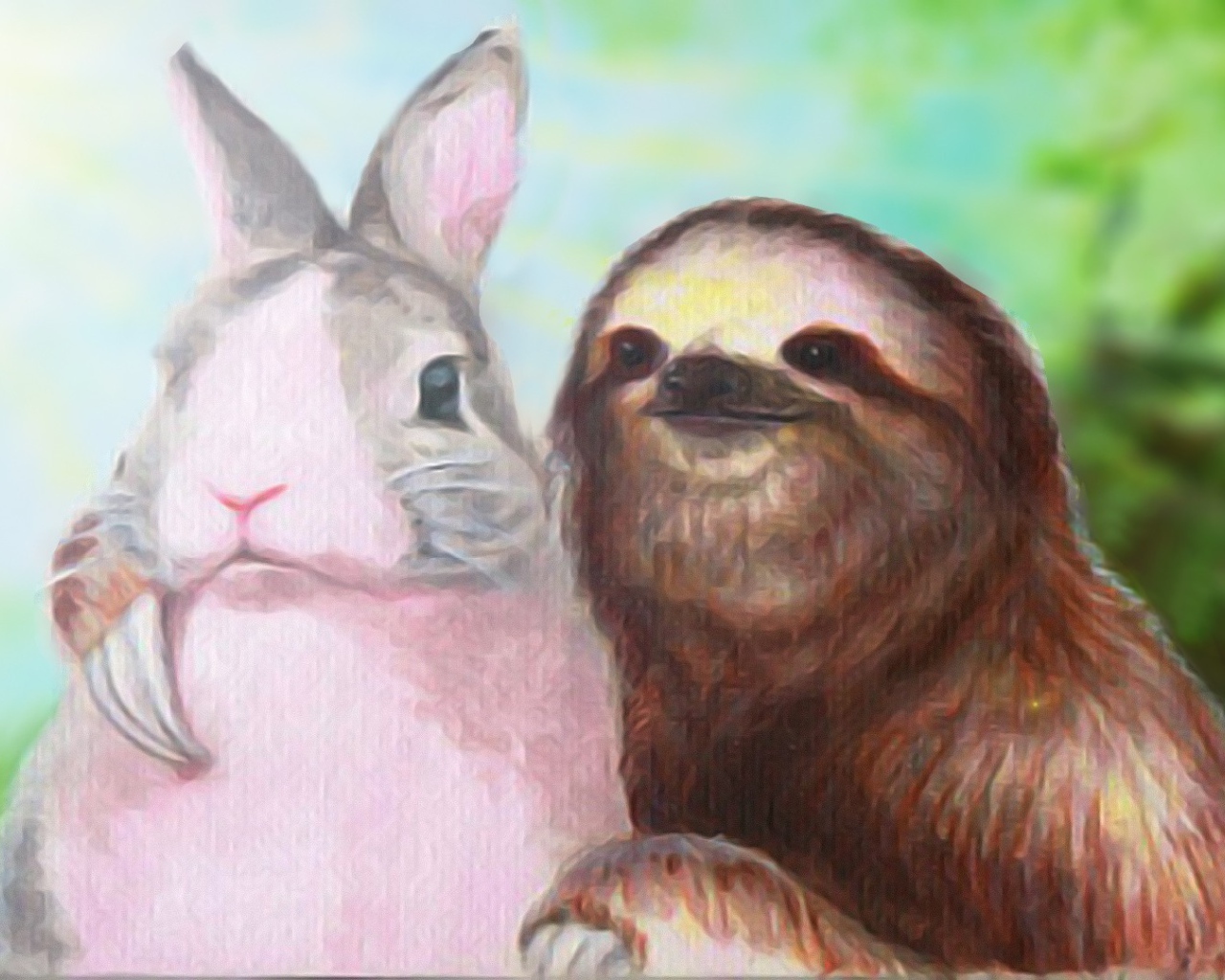 Ленивец обнимает кролика