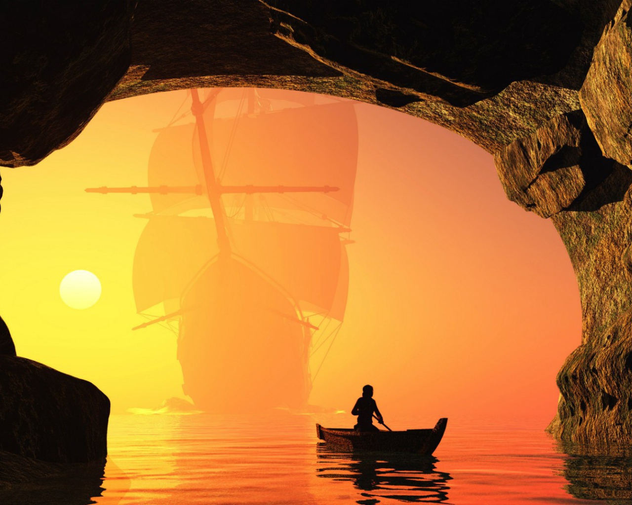 Заход лодки в пещеру