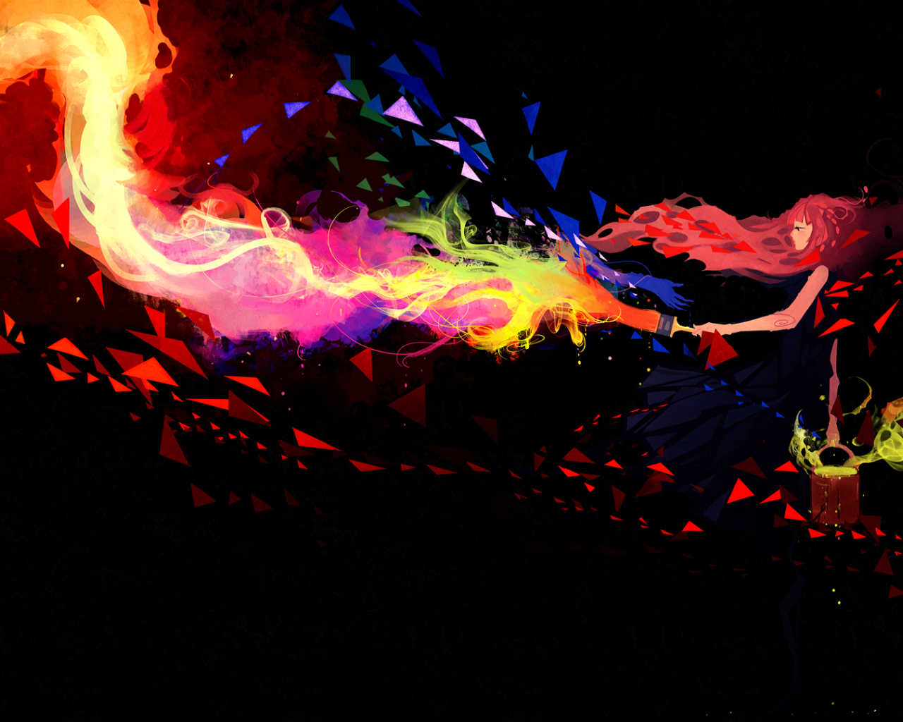 Девушка рисует красками, арт