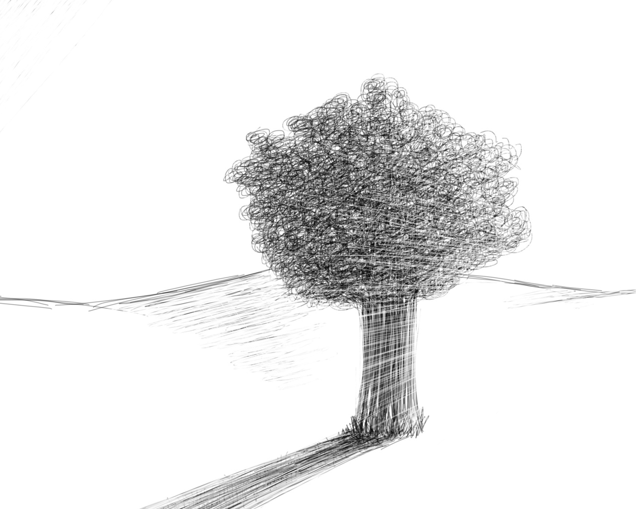 Дерево в пустыне, рисунок карандашом